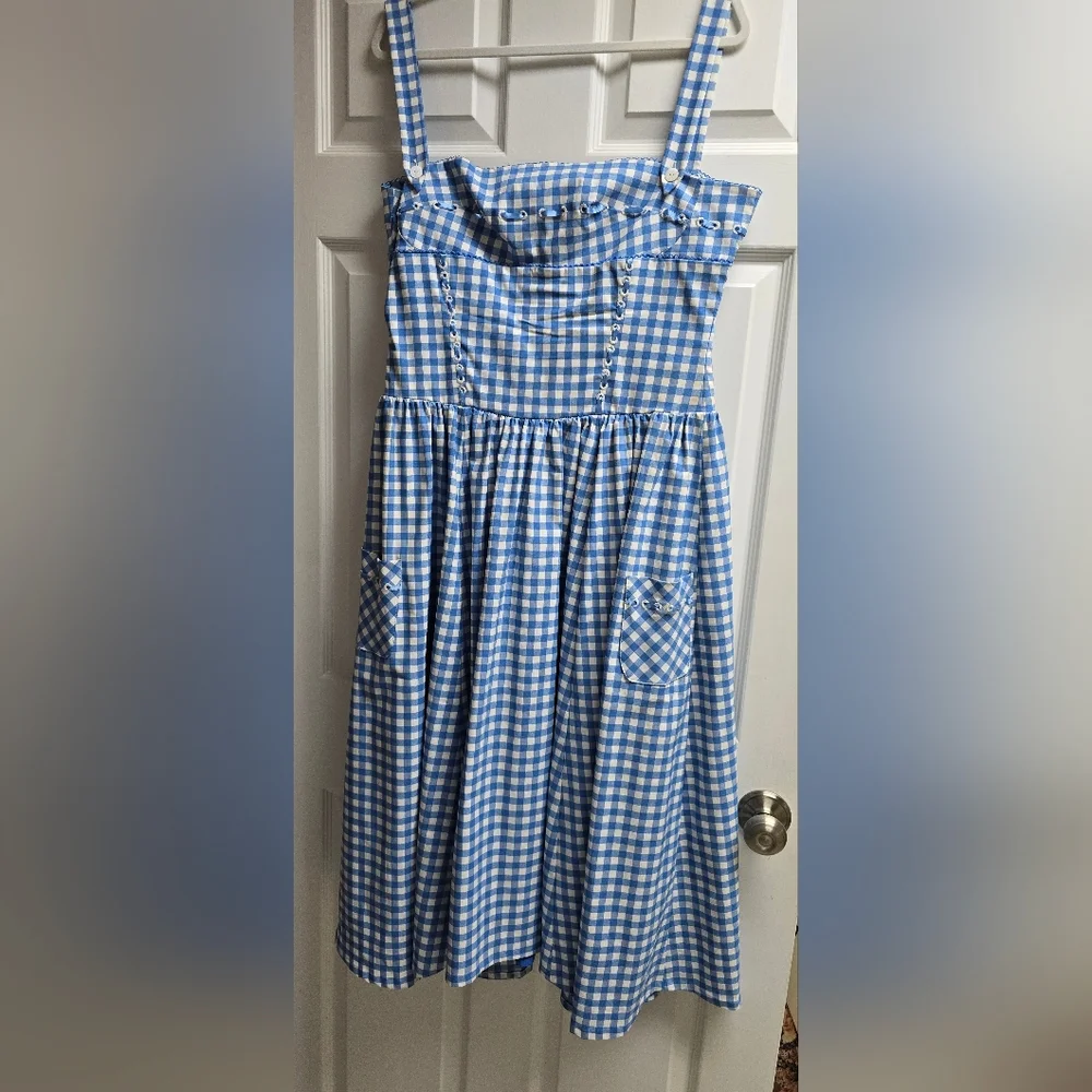 House of CB Vivien Blue and White Gingham Dress L Fuller Cup - Picture 3 of 6